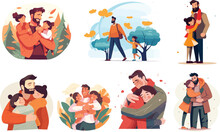 Father Daughter Family Happy Illustration Vector Man Love Girl Together Isolated Fathers Day Father And Daughter Illustration Set
