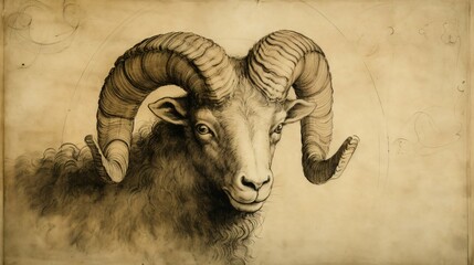 Aries Zodiac sign, Goat Ram horoscope astrology illustration, wallpaper background, Generative AI