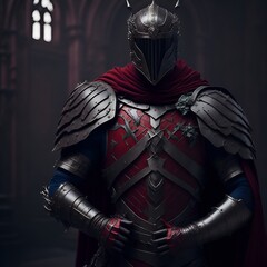 knight in armor, red, knight, armor, medieval, sword, shield, helmet, battle, chivalry, honor, valiant, warrior, gallant, castle. AI image.  