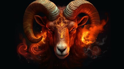 Aries Zodiac sign, Goat ram horoscope astrology wallpaper background illustration, Generative AI