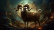 Zodiac Aries wallpaper background illustration, Goat ram horoscope astrology art, Generative AI