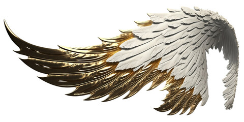 Golden White angel wings render 3D feather bird wings isolated on white background Generated by Ai