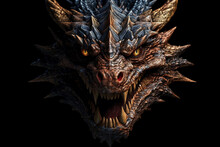 An AI Generated Illustration Of A Dragon's Head Against A Black Background. The Dragon Is Known As A Mythical Creature From Myths, Sagas, Legends And Fairy Tales Of Many Cultures; Until Modern Times