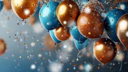 Wall Mural - realistic festive background with golden and blue ball. ai generative.