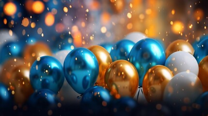 Wall Mural - realistic festive background with golden and blue ball. ai generative.
