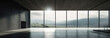 © ADDICTIVE STOCK - Generative AI image of empty spacious modern room with large window and glass walls with scenic view of landscape against blue sky with sunlight