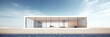 © ADDICTIVE STOCK - Generative AI image of exterior of contemporary residence with furniture located on remote dry cracked soil against blue sky