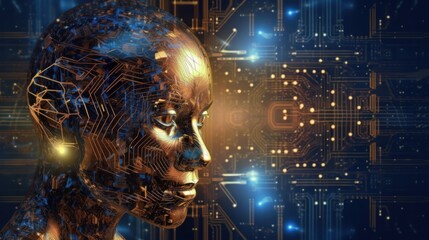 Wall Mural - circuit board background with face ai, can be used as digital dynamic wallpaper, technology backgrou