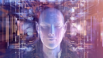 Wall Mural - circuit board background with face ai, can be used as digital dynamic wallpaper, technology backgrou