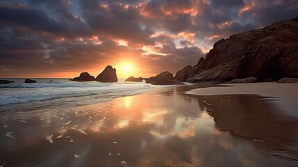 Wall Mural - beach landscape with cinematic sunset