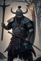 Wall Mural - Statue of a person with a sword. AI generated art illustration.
