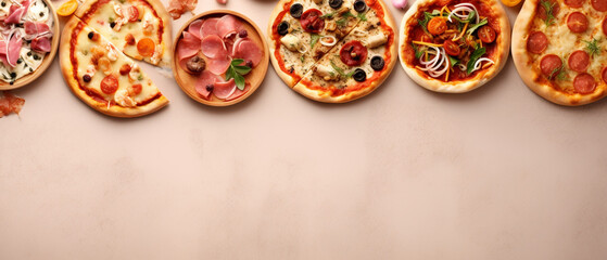 Wall Mural - Assortment of pizza on pastel background