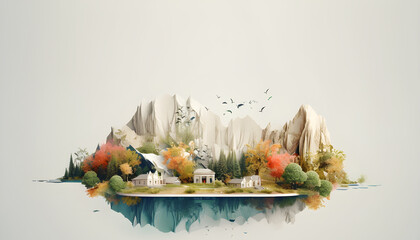 Wall Mural - Mountain landscape with a small village. Generative AI