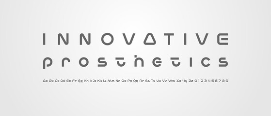 Virtual cyber font, digital alphabet made space future design, lowercase and uppercase Latin letters A-Z and Arab numerals 0-9 trendy style, vector illustration 10EPS