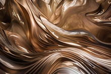 Generative AI Illustration Of Abstract Background Of Golden Liquid Flowing Metal In Shining Reflective Linear Form