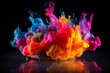 © ADDICTIVE STOCK - Amazing AI generated illustration of abstract cloud of various colors reflected in glossy surface while exploding on black background
