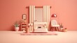© manuelcrafts - Sewing Machine Focus: Captivating Pastel Red Workspace for Your Crafting and Sewing Pleasure | A minimalistic illustration of a workspace with a focus on a cute sewing machine