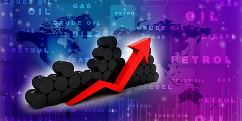 Poster - 3d illustration oil barrel with graph

