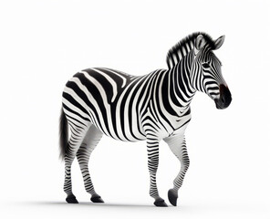 Canvas Print - Zebra standing on white surface with its mouth open and tongue out. Generative AI.