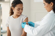 © N Lawrenson/peopleimages.com - Doctor, patient and plaster for vaccination at a clinic for health and wellness for virus. Healthcare, vaccine and patch at the hospital with cure for safety with medical results with medicine.
