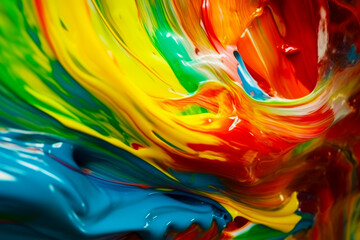 Canvas Print - Close up of multicolored liquid substance with white background. Generative AI.