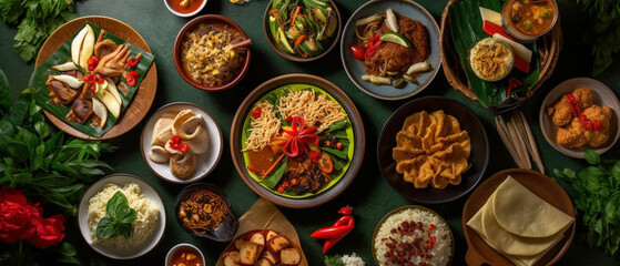 Assortment of traditional Indonesian foods