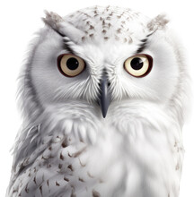 Close Up Portrait Of A Snowy Owl Isolated On A White Background As Transparent PNG, Generative AI Animal