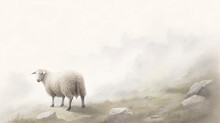 Watercolour Pencil Illustration Of Close Up Sheep Portrait. Peaceful And Serene Mood. A Sense Of Wonder And Awe. Generative AI 