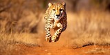 A cheetah in mid-sprint, showcasing speed and determination, concept of endurance, created with Generative AI technology