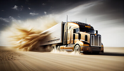 Wall Mural - Super fast Truck automobile concept design with fire. Luxury speed race Truck automotive concept with flames. High speed modern Truck with motion blur background Ai generated image