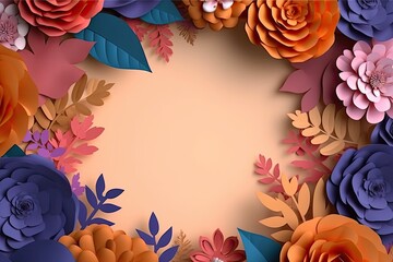 Wall Mural - Colorful of flowers paper cut background with copyspace. Generative AI