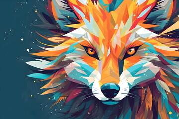 Wall Mural - Close up of colorful fox's face with stars in the background. Generative AI.