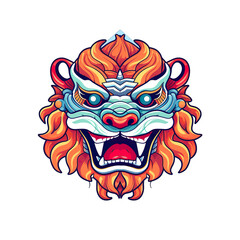  chinese lion dancing head, cartoon style, color, minimalist, isolated PNG background
