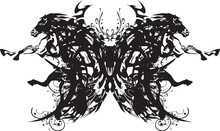Black-white Scary Butterfly Wings With Horse Elements For Prints On T-shirts Or Textiles. Butterfly Symbol For Shields Or Sport Emblems, Interiors, Tattoos, Fabrics, Fashion, Graphics On Vehicles