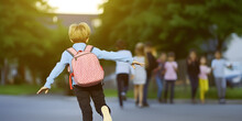 Boy With Backpack Going To School. Concept Of Back To School.. AI Generated