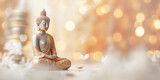 buddha statue meditation soft color and blur style in the shiny bokeh. Generative AI 