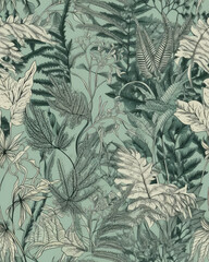 Naklejka na meble Seamless pattern with ferns and leaves, floral pattern for wallpaper or fabric. Botanic Tile. AI generated images