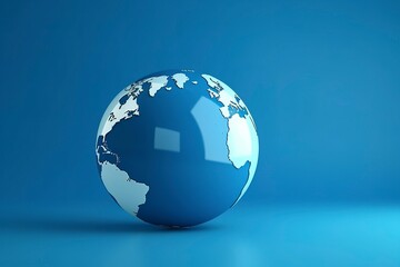 Wall Mural - Blue globe, earth map 3D on blue background, business banner.