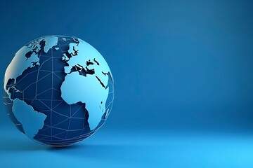 Wall Mural - Blue globe, earth map 3D on blue background, business banner.