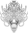 Hand drawn Face Dragon and Thai line art. Icon isolate on white and illustration dragon.dragon symbols, various geometric shapes.