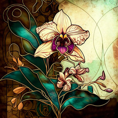 Wall Mural - Abstract orchid flower, bright botanical floral background. Generative ai.