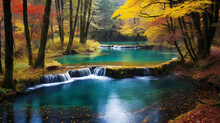 Beautiful Waterfall In Deep Forest At Autumn Season,Thailand, Generative AI