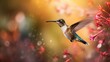 In a close-up shot, the hummingbird's iridescent feathers shimmer with vibrant hues