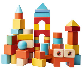 Wall Mural - A lot of colorful, children's cubes. A bunch of cubes. Isolated on a transparent background. KI.