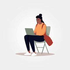 Wall Mural - woman sitting with laptop on her lap