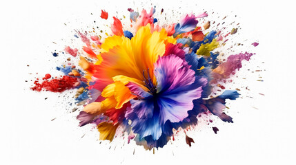 colorful flower explosion on white background, created. Generative AI