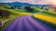 A Composition Of A Radiant Sunset Over A Winding Country Road