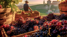 Illustration Of Grape Harvest From Vines In Vermont Vineyard Illustration Digital Art Generative AI Background Wallpaper Cover Magazin 