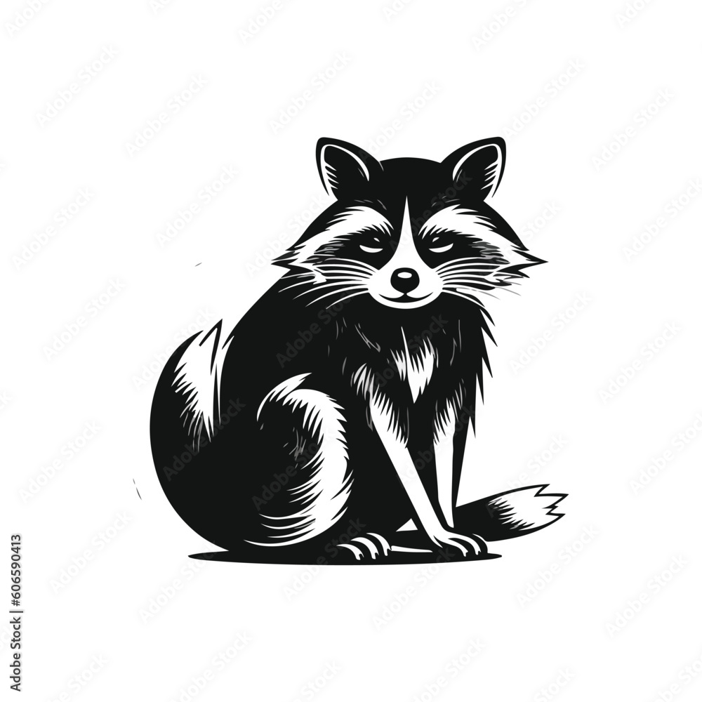 black racoon vector logo - black and white . Abstract drawing Vector ...