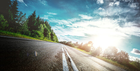 Wall Mural - sunrise beautiful road in forest